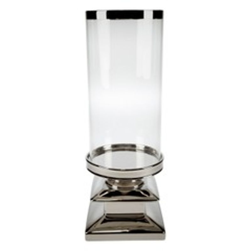 Lyslykt 16,5x44 cm sølv m/glass