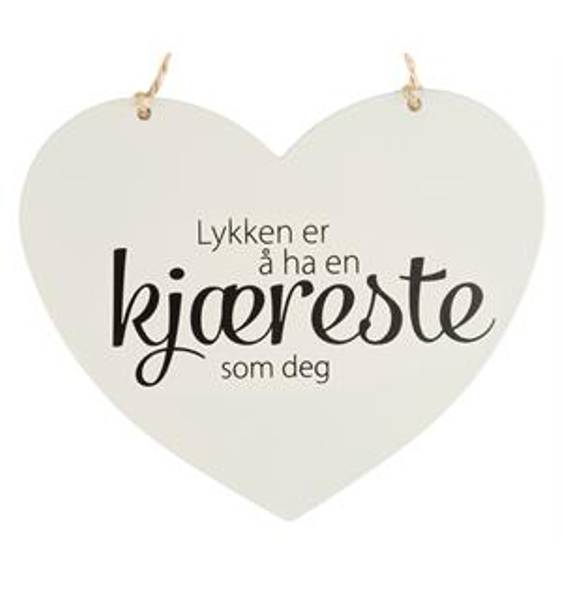 Metallskilt hjerte Lykken....Kjæreste 11x13 cm
