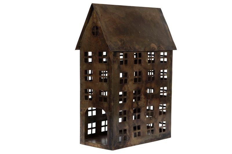 Hus Metall Antikk Brun 30x14x45cm
