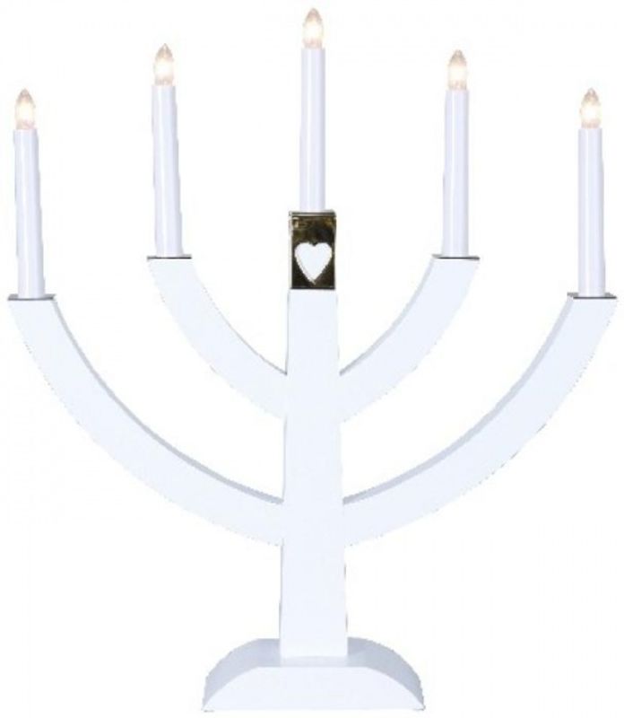 Adventstake Hvit m/hjerte/messing 5-lys 