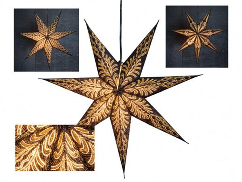 Adventstjerne sort/mønster 60x60x15