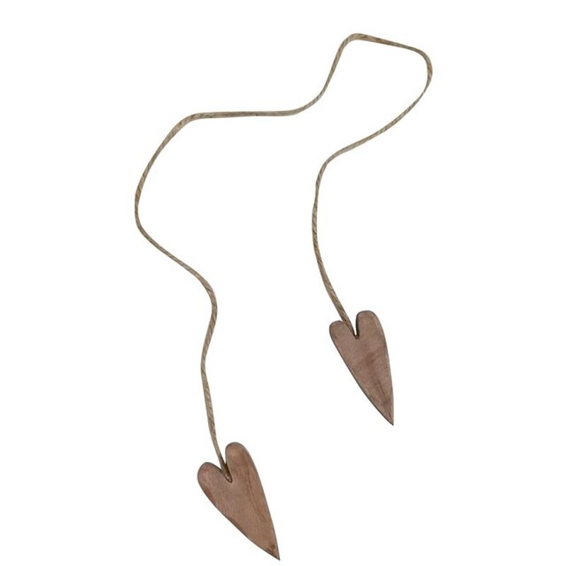 Hjerter natur 2 stk på snor 2x4,5 cm