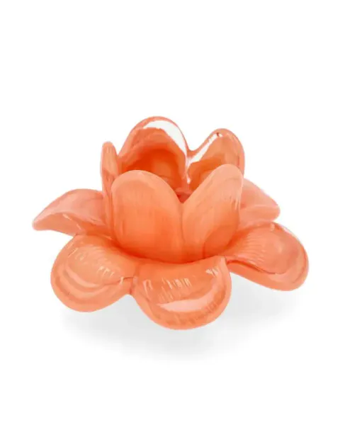 Telysholder blomst Korall glass 12 x 7 cm