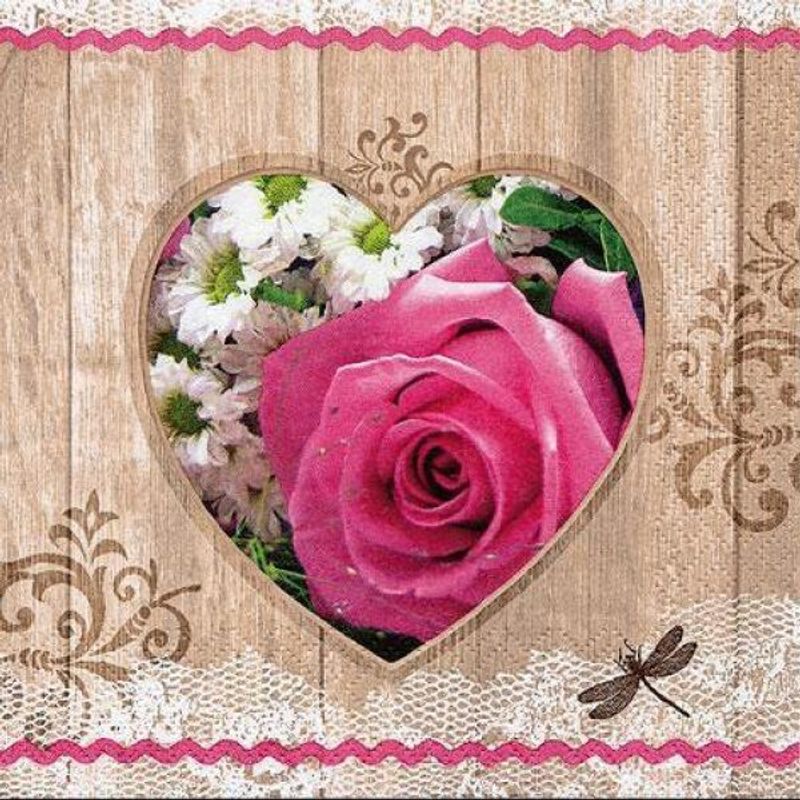 Serviett Lunsj 33x33 cm Rose i hjerte