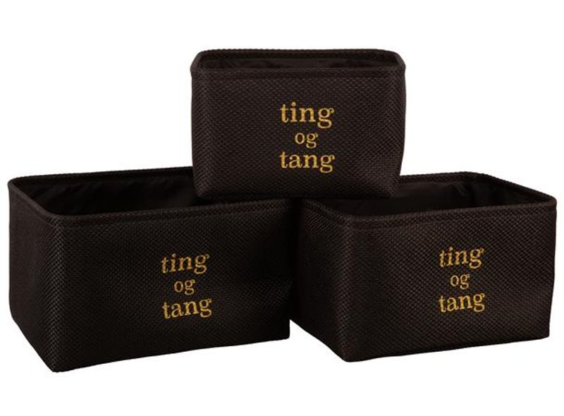 Kurv ting og tang sort m/gullskrift 38x26x22 cm