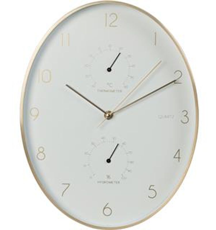 Klokke Termometer Hygrom. hvit 35x27cm
