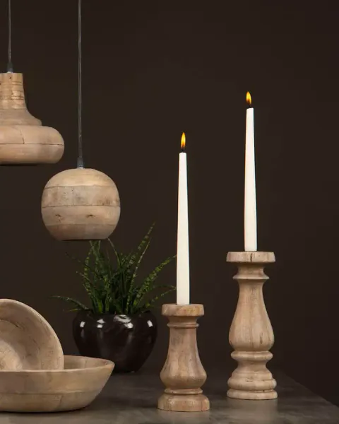 Lysestake antikk tre 28 x 10 cm