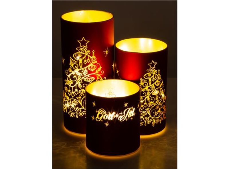 Lyslykt God jul Sort/gull Led/timer  9x10 cm