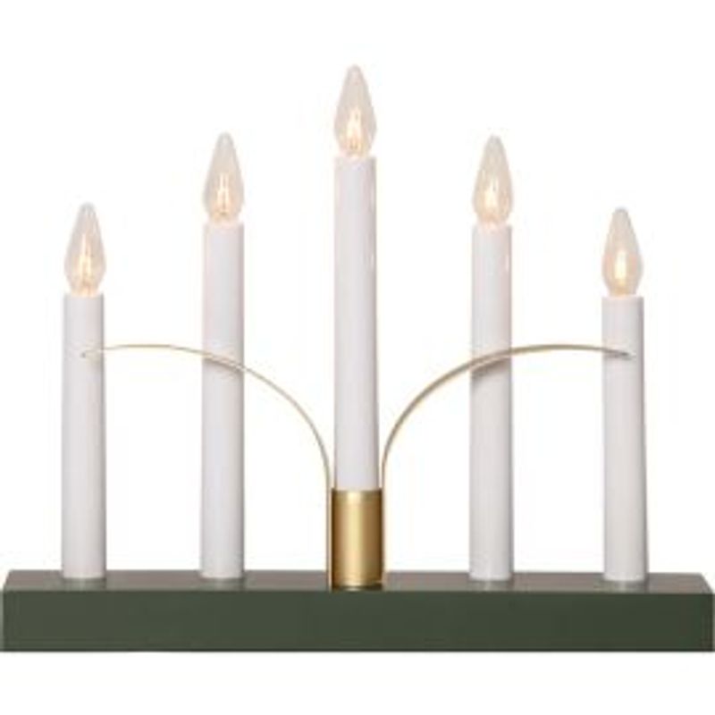 Adventstake Hvit/gull/grønn 5 lys H25xB66,5xL30 cm