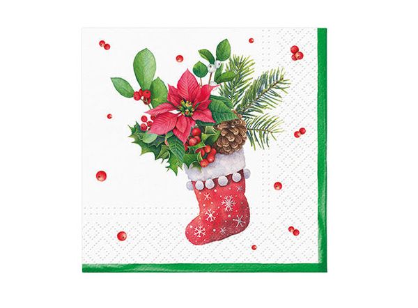 Serviett julesokk 25x25 cm