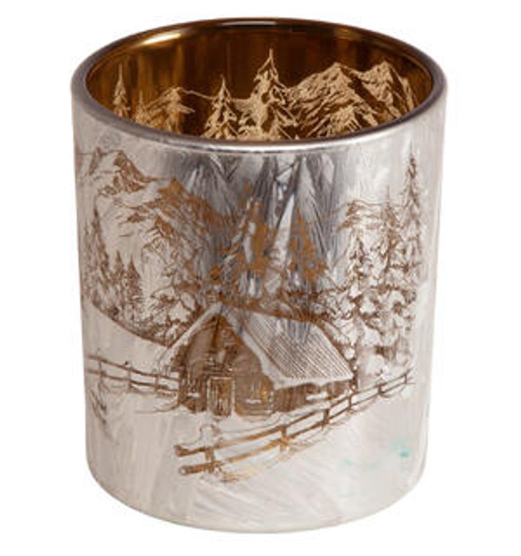 Lysglass frostet vinterhytte 7x8cm