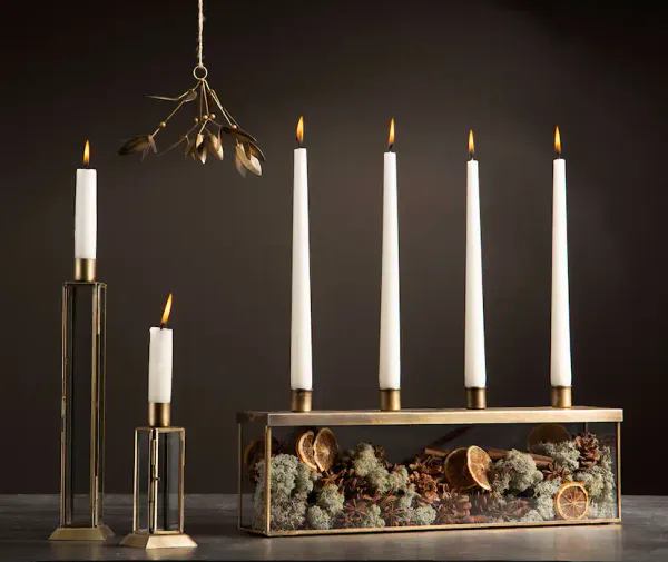 Adventstake glassboks antik messing 45x15x9 cm