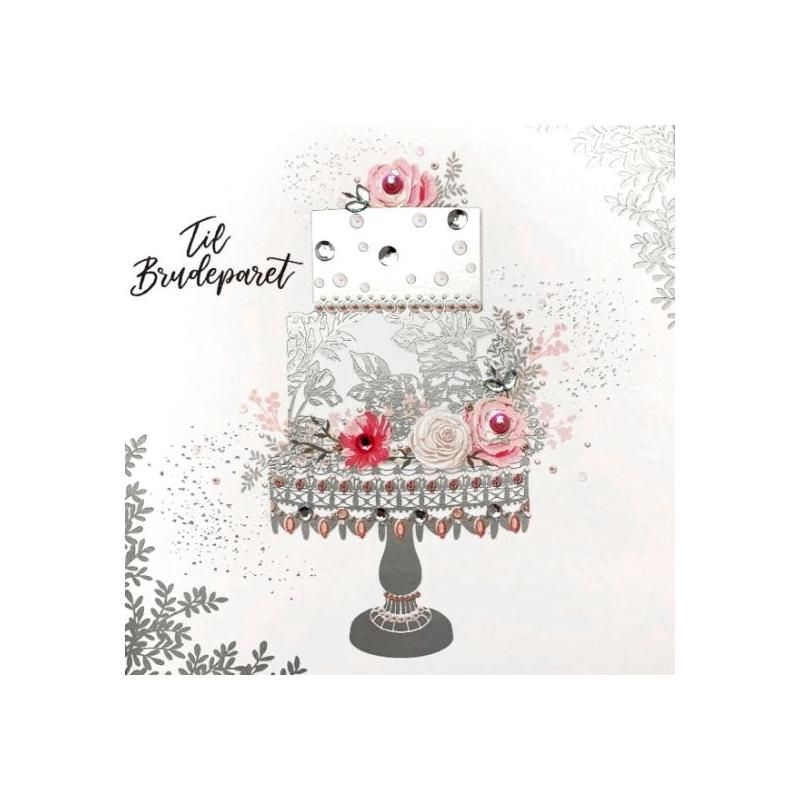 Kort bryllup/kake med blomster håndlaget 15x15 cm
