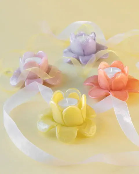 Telysholder blomst Rosa glass 12 x 7 cm