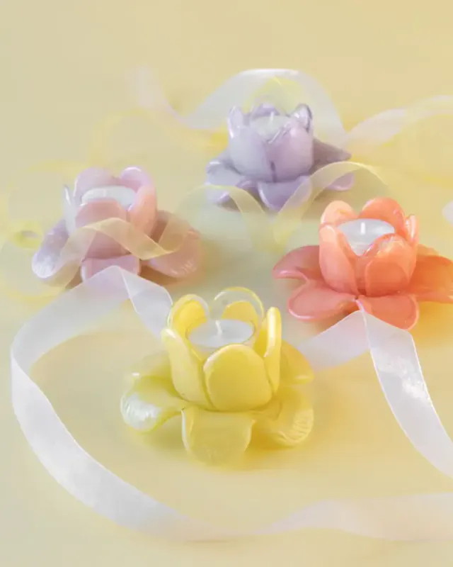 Telysholder blomst Rosa glass 12 x 7 cm