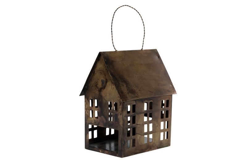 Hus Pendel Metall Antikk Brun 14x10x17cm