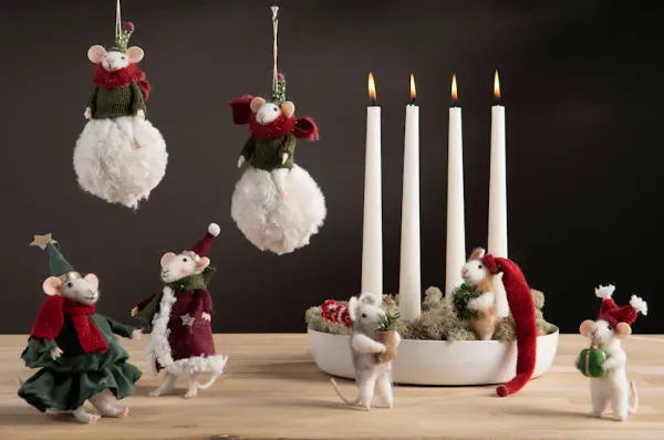 Julemus laget av ull 10 cm. Krans